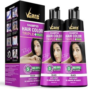 VCare Triple Plus Hair Colour Shampoo 180ml for Women and Men (Pack of 2 Black)