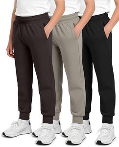 Real Essentials 3 Pack: Boys' Cotton Fleece Jogger Sweatpants - Active Athletic Youth Pants for Teens with Pockets-Set 14,S(8-10)