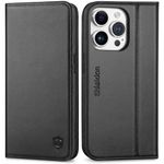 SHIELDON Genuine Leather Case for iPhone 15 Pro 5G 6.1", Wallet Flip Cover RFID Blocking Card Slots Magnetic Closure Shock-Absorbent Case Compatible with iPhone 15 Pro 2023 - Black