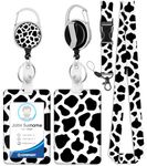 Plifal ID Badge Holder with Lanyard and Retractable Badge Reel Clip, Trendy Leopard Card Name Tag Lanyard Vertical ID Protector Bage Clips for Nurse Nursing Doctor Teacher Student(Black & White)