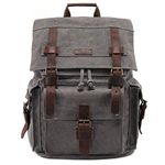 Kattee Men's Leather Canvas Backpack Large Bag Travel Rucksack Black