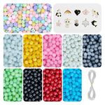 REGLET 10 Pcs Of Metal Charms & 315 Pcs Jelly + 210 Pcs Pastel Glass Beads For Jewellery Making Kit-Bead Craft-Size 8 Mm-375 Grams-11A (Metal Charms + Jelly + Pastel Glass Beads,Multicolour)