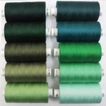 Coats Moon Assorted Sewing Thread - Box of 10 reels - Coats Moon Polyester All Purpose Thread for Sewing Over Locker Stitch Quilt 1000 Yards 120’s (Greens)