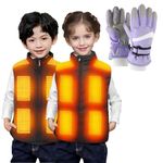 Childrens Heated Gilet with Gloves - Boys and Girls Lightweight Heating Vest 13 Heating Zones Heated Body Warmer Winter Warm Kids Gloves Electric Heated Jacket USB Heated Clothing for Skiing, School