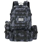 NOOLA 60L Military Tactical Backpack For Men Army 3 Day Assault Pack Bug Out Camping Hiking Detachable Rucksack Molle Bag With Bottle Holder Black Blue