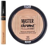 Maybelline New York Fit Me Concealer,25 Medium, 6.8ml & Maybelline New York Face Studio Master Chrome Metallic Highlighter, Molten Gold, 6.7g