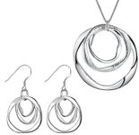 Silver round circle pendant necklace and earrings jewelery set jewellery set