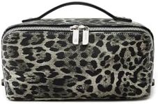 EACHY Travel Makeup Bag for Women, Large Leopard Print Cosmetic Bag with Upgraded Sturdy Zippers, Waterproof Leather Toiletry Organizer Pouch for Skincare Accessories