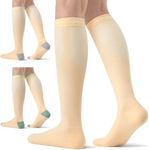 FITRELL 3 Pairs Compression Socks for Women and Men 20-30mmHg - Support for Travel, Running, Nurse, Knee High, Calming Nude S/M