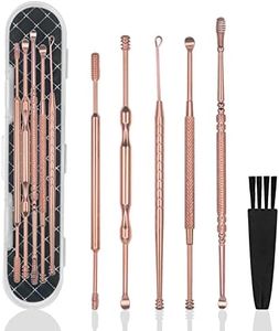 Hion 6 Pcs Ear Wax Removal Kit,Professional Double-Headed Ear Pick Earwax Removal Tools,316L Stainless Steel Ear Cleaner Curette with Cleaning Brush and Storage Box,Suit for Kid Adult(Rose Gold)