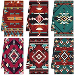 Redbaker 6 Pcs Southwestern Kitchen Towels Boho Aztec Theme Dish Towel Native American Hand Towels Decorative Tea Towels for Absorbent Kitchen Decor with Hanging Loop for Room Home Housewarming Gift