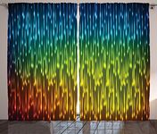 Ambesonne Colorful Curtains, Galaxy Universe Outer Space Inspired Technical Neon Rain Modern Abstract Art Print, Living Room Bedroom Window Drapes 2 Panel Set, 108" X 84", Yellow Blue