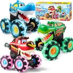 JOYIN 3 Pack Monster Truck Toy - Motion Activated Light-Up Cars for Toddlers - Monster Treads Lightning Wheels - Baby Toy Trucks - Press & Go Cars for Kids Boys Birthday Gifts for Christmas