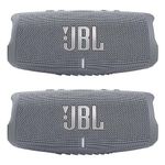 JBL Charge 5 - Waterproof Portable Bluetooth Speaker - Gray/Gray (Pair)