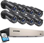 ZOSI 8CH Home Security Camera System Outdoor with 1TB Hard Drive,H.265+ 5MP Lite CCTV DVR,8pcs Weatherproof Surveillance Cameras,80ft Night Vision,Motion Alert,Remote Access for 24/7 Recording