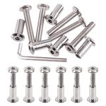 Swpeet 25Pcs M6x35mm Nickel Plated Sliver Binding Screws Hex Drive Socket Cap Bolts Barrel Nuts Assortment Kit with 1Pcs Allen Wrench, Screw Post Fit for Furniture Countsunk Belt