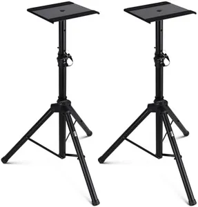 Pyle Dual Studio Monitor 2 Speaker Stand Mount Kit - Heavy Duty Tripod Pair and Height Adjustable from 34" to 53" W/Metal Platform Base - PSTND32, Black