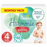 Pampers Baby Nappy Pants Size 4 (9-15 kg/20-33 Lb), Harmonie, 96 Nappies, Monthly Savings Pack, Gentle Skin Protection and Plant-Based Ingredients