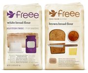 Freee Bread Flour Selection Pack - 1 x White Bread Flour 1kg & 1 x Brown Bread Flour 1kg - Total 2 Packets - Free from Gluten