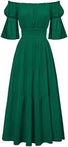 Scarlet Darkness Renaissance Dress Women Maxi Tiered Flowy Long Dresses Cottagecore Dress, Emerald Serenade, Medium