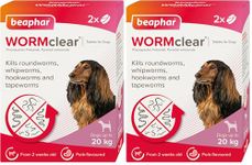 Beaphar WORMclear Tablets for Dogs, Kills all Common UK Intestinal Worms (Roundworms and Tapeworms), Vet Strength Treatment, Pork-Flavoured, 2 Tablets, Up to 20 kg (Pack of 2)