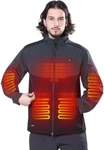DEWBU Soft Shell Heated Jacket for Men with 12V Battery Pack and Detachable Hood Outdoor Electric Heating Coat, Black and Grey, M