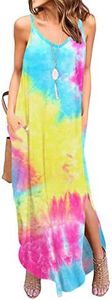 GRECERELLE Women's Summer Casual Loose Dress Beach Cover Up Long Cami Maxi Dresses with Pocket, 24 Fp Multicolor Yellow, Small