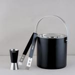 BlackCarrot Double Walled 304 Grade Stainless Steel Insulated Ice Bucket(1.5 Litre) with Lid | Ice Tong and Peg Measure, Keeps Ice Cold for 6 hrs, Bar Tools for Home, Mini Bar, Gifts for Men