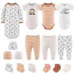 The Peanutshell Newborn Clothes & Essentials, 16 Piece Unisex Baby Layette Gift Set, 0-3 Month Neutral Outfits, Tan, Newborn