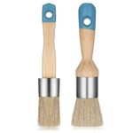 2 Pieces Chalk Paint Brush, Chalk and Wax Paint Brush Chalk Paint Tool for Furniture Reusable Flat and Round Chalked Paint Brush for Folk Art Home Décor Wood Projects Furniture Stencils(Blue)