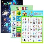 3PCS Educational Poster, ICEBLUEOR Laminated Wall Learning Chart Number and Alphabet Posters for Kids Toddlers Kindergarten Preschool Family Education, Classroom Decoration