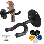 Flare Guitar Wall Mount Hanger Guitar Display Bracket with 3 Screws for Bass, Electric, Acoustic Guitar Stand Wall Mount with 5 Picks (Black Wall Mount)