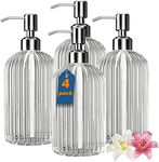 Luxansa Pack of 4 Clear Glass Soap Dispenser Set, Liquid Hand Soap Dispenser Bottle with Pump for Bathroom, Wash Basin, Handwash Liquid Bottle, Glass Sanitizer Hand Dish Dispenser for Kitchen