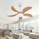 KATSTLE 36 Inch Solid Wood Ceiling Fan with Light Remote Control,Dimmable 5 Blades propeller,Natural Wooden Small Ceiling Fan for Indoor,Outdoor,Bedroom,Living Room,Office,Farmhouse,Patio