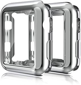 2 Pack Compatible for Apple Watch 42mm Case iWatch Screen Protector TPU All-Around Protective Case Clear Ultra-Thin Cover for Apple Watch Series 3 Series 2 42mm, 2 Pack Silver