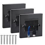 ADERTOS 3 PCS Brush Wall Plate Cable Passthrough Wall Outlet, Wall Mounted Brush Faceplate, Single Gang Cable Access Strap, Tidy Cable Pass Through Insert, Standard Black Wallplate with Black Brushes