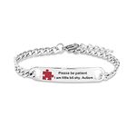 Luluadorn Red Puzzle Autism Awareness Alert Bracelet Please be Patient I am Little Bit Shy Adjustable Stainless Steel Chain Bracelets