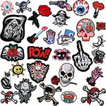 30 Pieces Rock Punk Band Patch or Alien Patches Punk Iron-on Patches Assorted Punk Embroidered Iron-on Patches Skull Eye Ball Pattern for Halloween Jackets Hat Clothing Bags