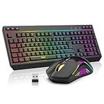 RedThunder K20 Wireless Keyboard and Mouse Combo, UK Layout Full Size Keyboard with Multimedia Keys + 7D 4800DPI Optical Mice, Rechargeable RGB Gaming/Office Set for PC Laptop (Black)