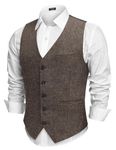 COOFANDY Men Casual Suit Vest Slim Fit Formal Vest Business Wedding Waistcoat, Brown, Large