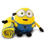 Roamwild Universal Despicable Me Bob Minions Kids Travel Pillow and Travel Blanket Set – Soft Plush Armrest Buddy Transforms Any Armrest Into a Comfy Childs Pillow for Travelling