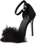 MMJULY Women's Open Toe Ankle Strap Fluffy Feather Stiletto High Heel Dress Sandal Black US 10