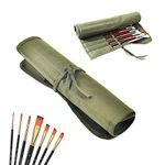 Paint Brush Roll Canvas Pouch, Army Green 22 Slots Paint Brush Holder Roll Up Canvas Paint Brush Bag，Artist Acrylic Oil Watercolour Brushes Case，Student Draw Pen Gouache Watercolor Oil Brush Storage