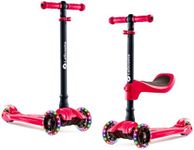 LaScoota 2-in-1 Kids Kick Scooter, Adjustable Height Handlebars and Removable Seat, 3 LED Lighted Wheels and Anti-Slip Deck, for Boys & Girls Aged 3-12 and up to 100 Lbs.