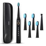 AGARO COSMIC PLUS Sonic Electric Tooth Brush For Adults With 5 Modes, 5 Brush Heads, 1 Interdental Head, Carry Case & Rechargeable With 4 Hours Charge Lasting Up To 25 Days, Power Toothbrush, (Black)