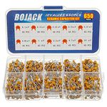 BOJACK 10 Type Values 650Pcs Ceramic Capacitor Assortment Kit Capacitors from 0.1uf/100 nF to 10 uF in a Box