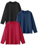 HIBETY 3 Pack Athletic Kids Cotton T-Shirts, Boys Moisture-Wicking Sports Tee, Gym Workout Long Sleeve Shirts Black/Navy/Red-3P06-S