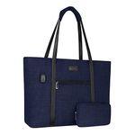 MOSISO USB Port Laptop Tote Bag for Women,Compatible with MacBook, 17-17.3 inch Notebook and Chromebook, Work Travel Business Computer Bag with Small Purse, Navy Blue