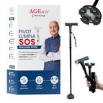 AGEasy (Max Group) Walking Stick with SOS Alarm Button for Men & Women | Foldable Walking Cane for Old People | Walk Stick with Adjustable Height