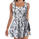 Angxiwan Women's Tankinis Swimming Costume Sets 2 Piece Crew Neck Push up Mini Swimming Dress Tummy Control Shorts Ladies Elegant Summer Swimwear Beachwear Bathing Suit